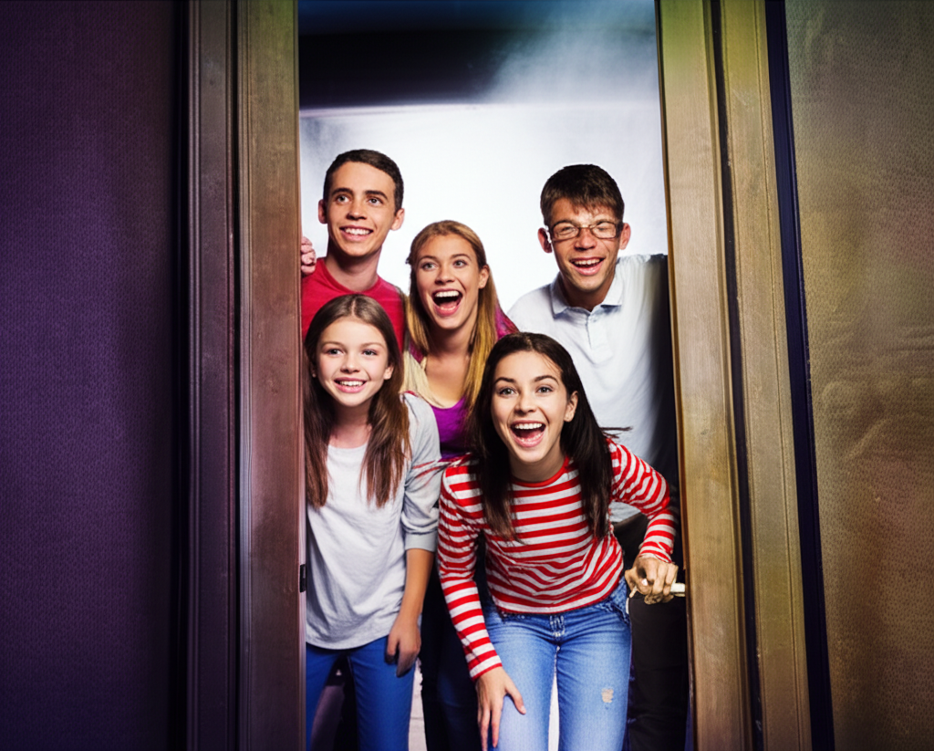 Family enjoying an escape room adventure during spring break in Chattanooga